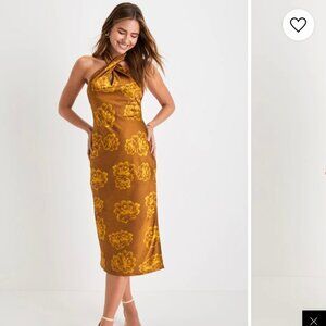 Gold Floral Midi Dress